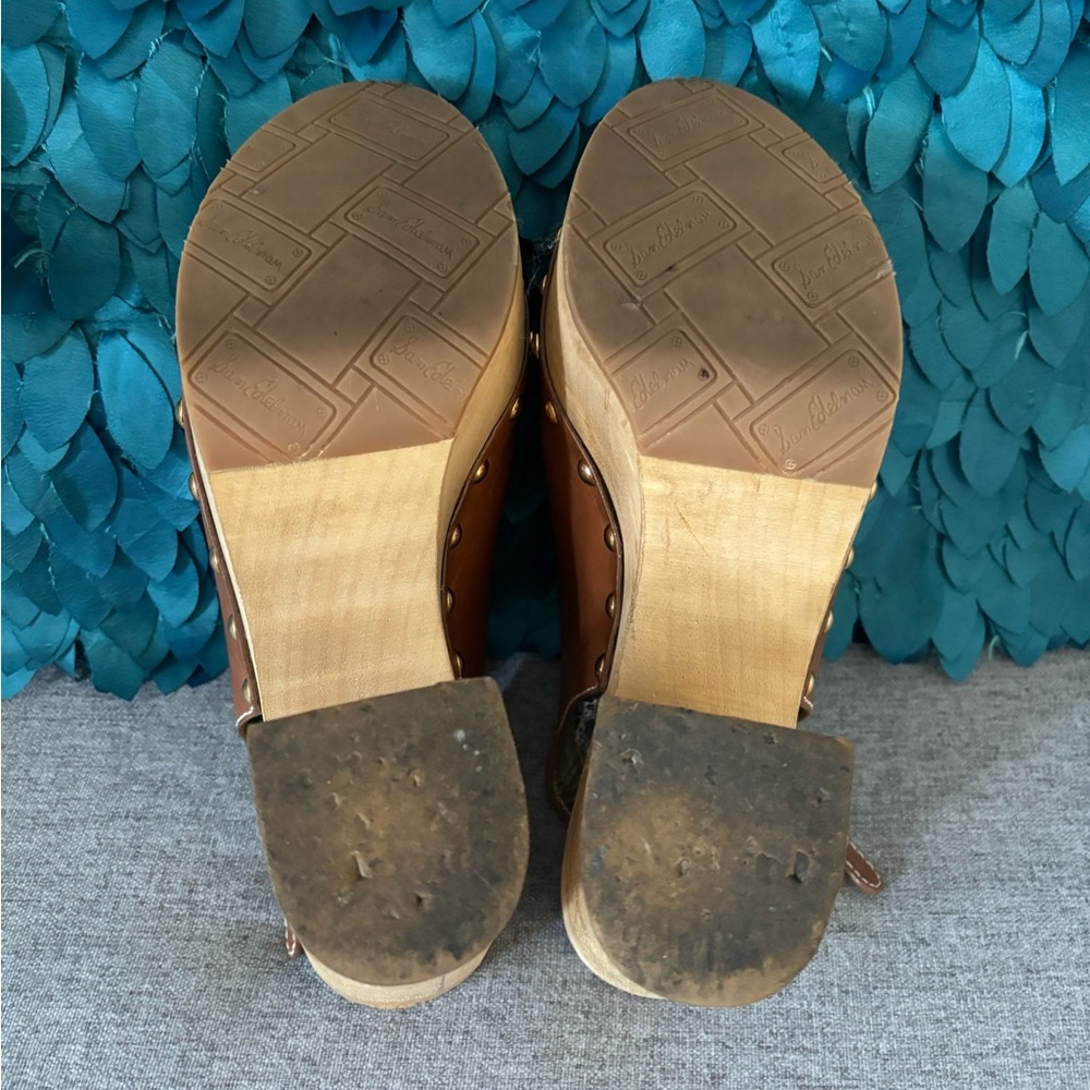 Like New Sam Edelman Brown Studded Platform Clog Sandals Size 8.5 - Picture 3 of 8